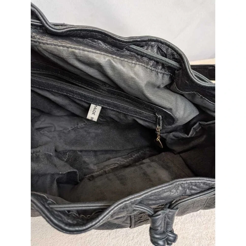 Brio Genuine Leather Drawstring Backpack‎ Shoulder Bag Black Textured Casual